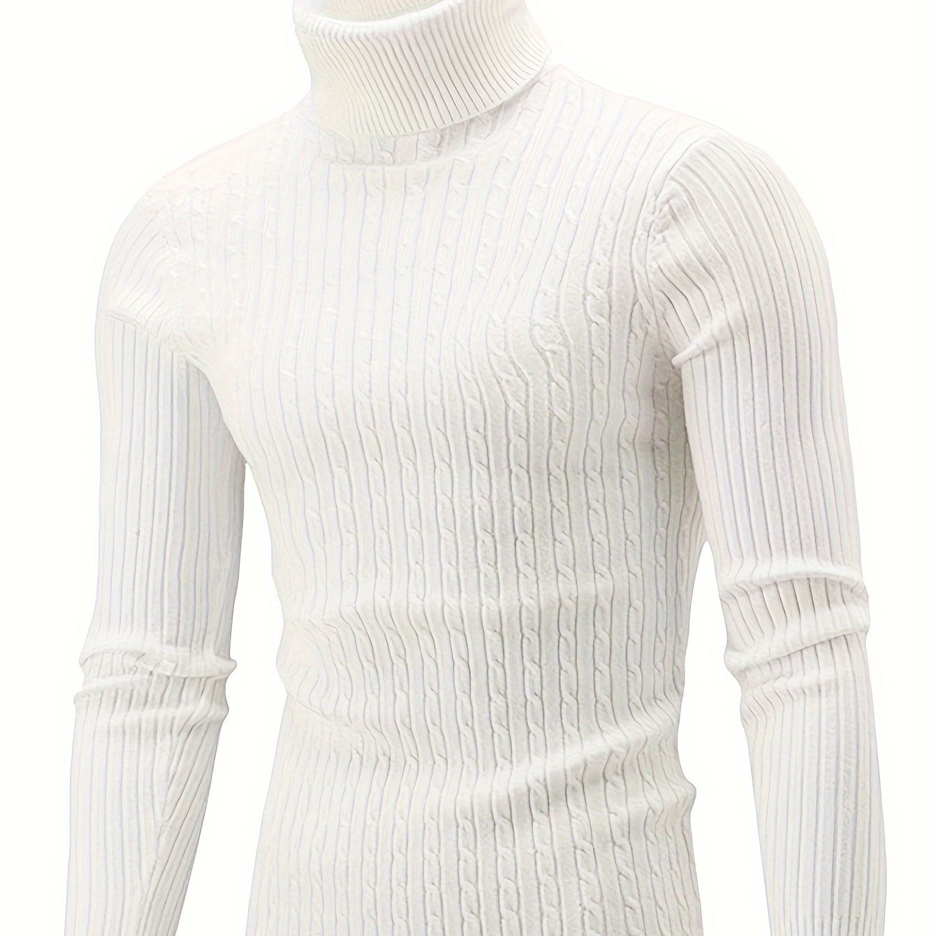 Plus Size Soft Cable Knit Sweater - Fashionable Turtleneck Pullover with Classic Style for Cold Fall and Winter Days - Perfect for Mens Casual Clothing