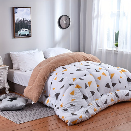 1pc Autumn And Winter Thickened Down Comforter, Warm Milk FleeceQuilted Duvet Core Checkered Comforter, Light And Comfortable, Thickened And Soft, Heat Storage And Warm, For Dorm, Hotel, Bedroom.Bedding Supplies, Available In All Seasons