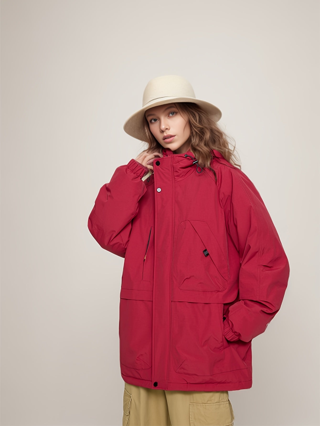 Autumn And Winter Trend Casual Puffer Coat, Warm Pocket Hooded Jacket For Winter Outdoor Sports, Women's Clothing