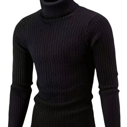 Plus Size Soft Cable Knit Sweater - Fashionable Turtleneck Pullover with Classic Style for Cold Fall and Winter Days - Perfect for Mens Casual Clothing