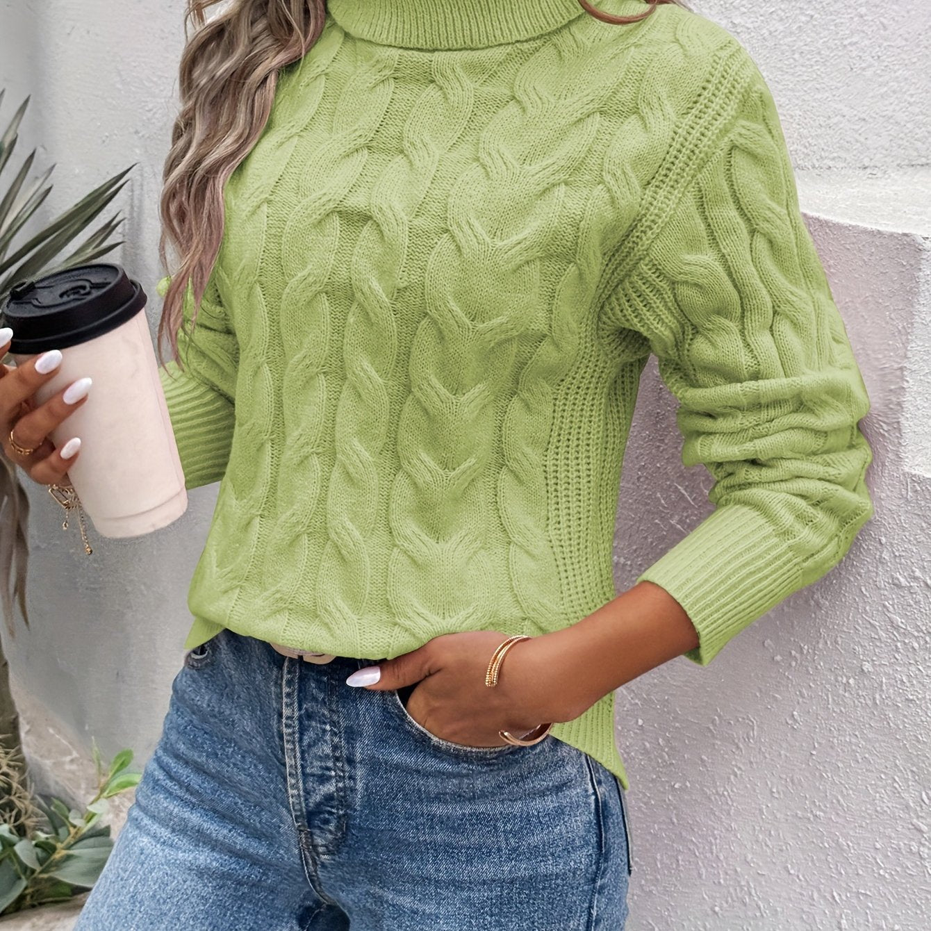 Cozy Cable Knit Turtle Neck Sweater - Soft, Elegant, Long Sleeve Pullover for Fall & Winter - Women's Classic Fashion Clothing for Everyday Wear