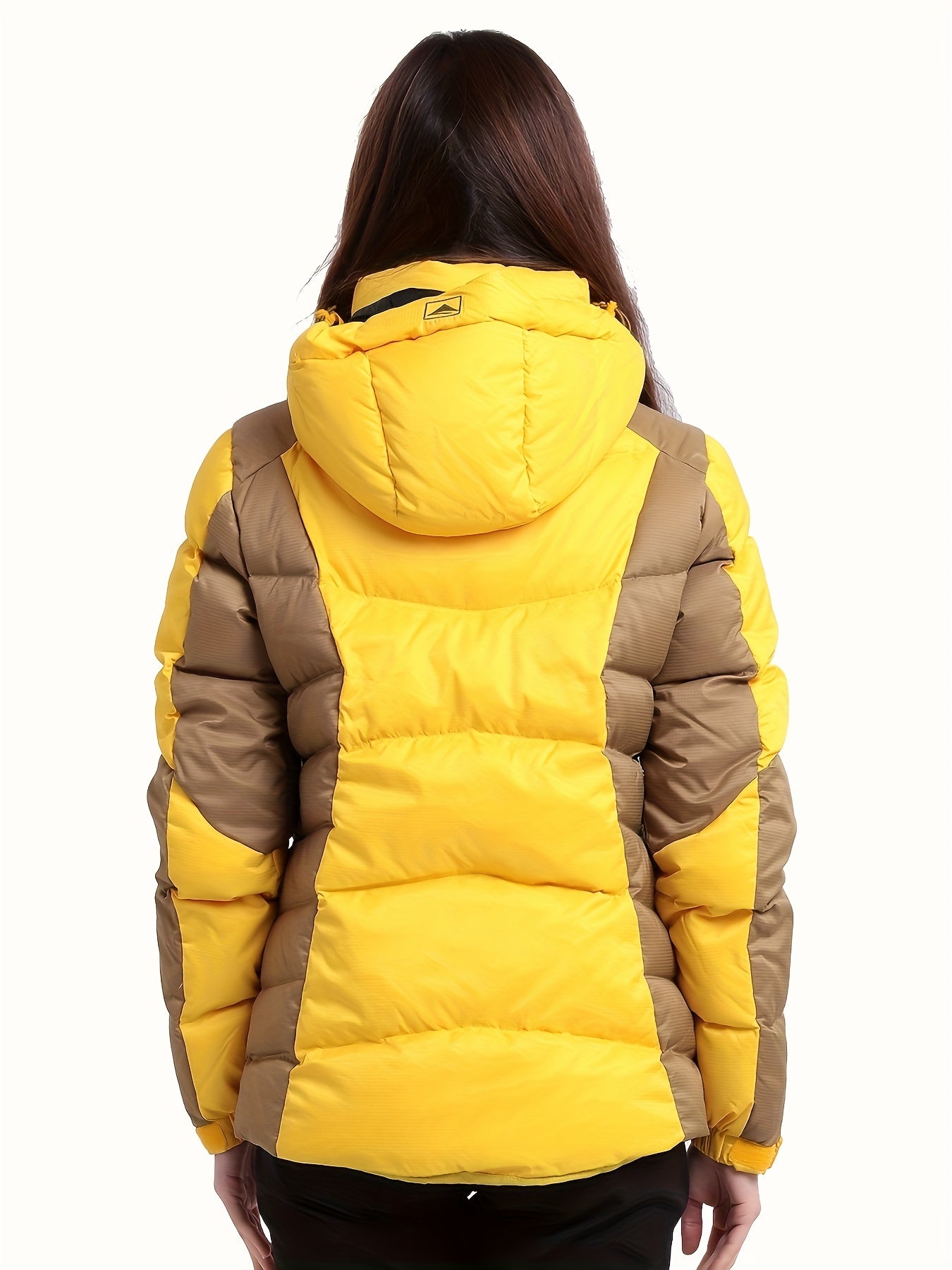 Womens Stylish Two-Tone Long Down Jacket - Insulated Warm Puffy Coat with Hood - Quilted Zipper Front Comfortable Outwear for Winter