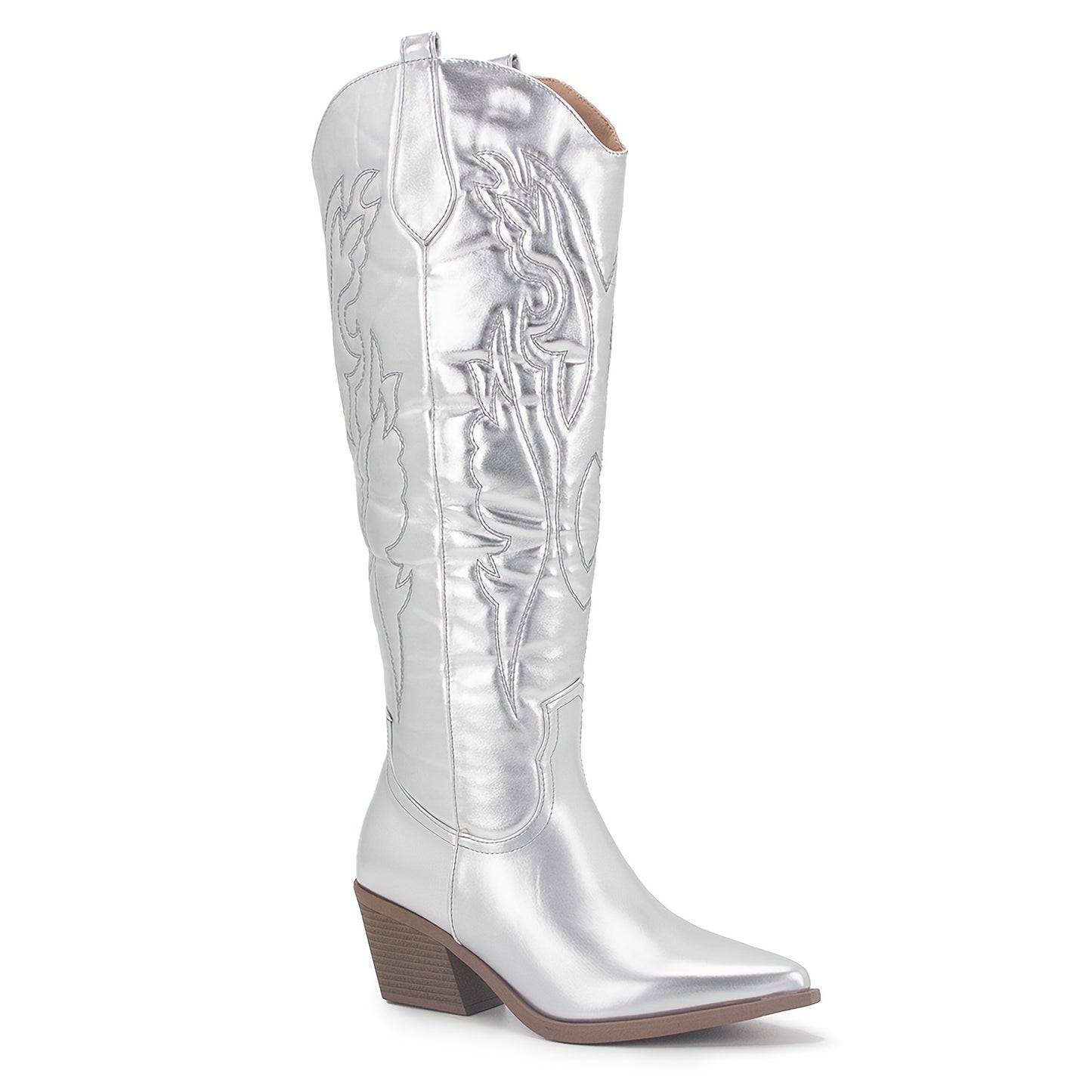 Womens Western Cowgirl Boots - Intricately Embroidered, Knee-High, Pointed Toe, V-cut Side Zipper, Chunky Heel - Long, Stylish, and Western-Inspired Shoes for Women