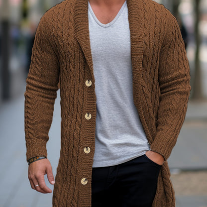 Mens Luxurious Mid-Length Loose Knit Cardigan Sweater - Fashionable Shawl Collar, Long Sleeve, Winter Thick Warm, Button-Front, Soft Brushed Fabric, Cozy Fit - Perfect for Casual Daily Wear, Outdoor Activities, and Gift Giving