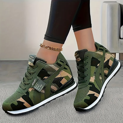 Stylish Camouflage Pattern Sneakers - Soft Cushioning, Breathable, Secure Closure, Fashion Lace Up - Ladies Comfortable Outdoor Hiking Trail Casual Wear Shoes