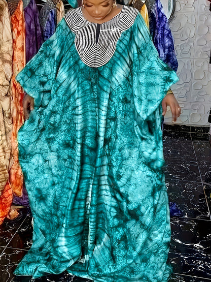 Women's Elegant Sequin-Embellished Kaftan Dress - Modest Maxi Length, All Over Print, Perfect for Ramadan & Special Occasions - Comfortable & Stylish Attire