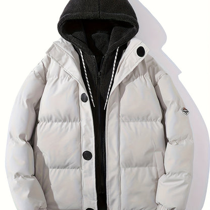 Men's Fashion Thick Sherpa Hood Coat, Padded Winter Warm Hooded Jacket For Autumn Winter