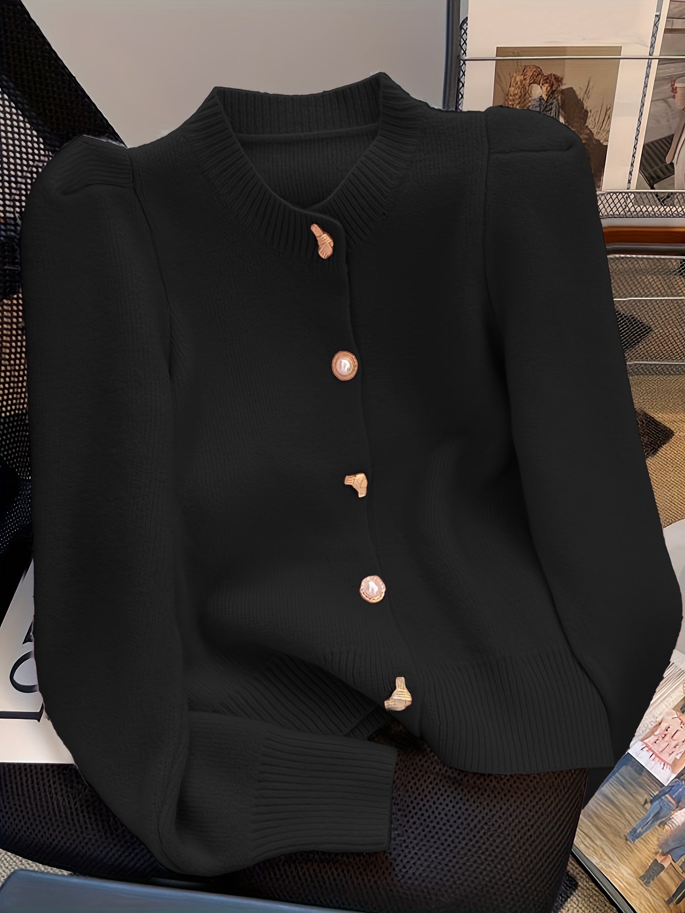 Chic Solid Beaded Button Front Cardigan - Fashionable & Versatile Long Sleeve for Spring & Fall - Womens Wardrobe Essential