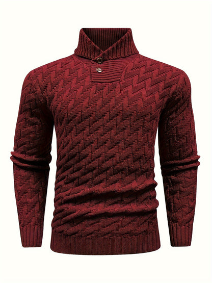 Stylish Mens Solid Color Textured Lapel Sweater - Warm, Fashionable Commuter Wear for Autumn and Winter - Soft, Breathable, and Comfortable