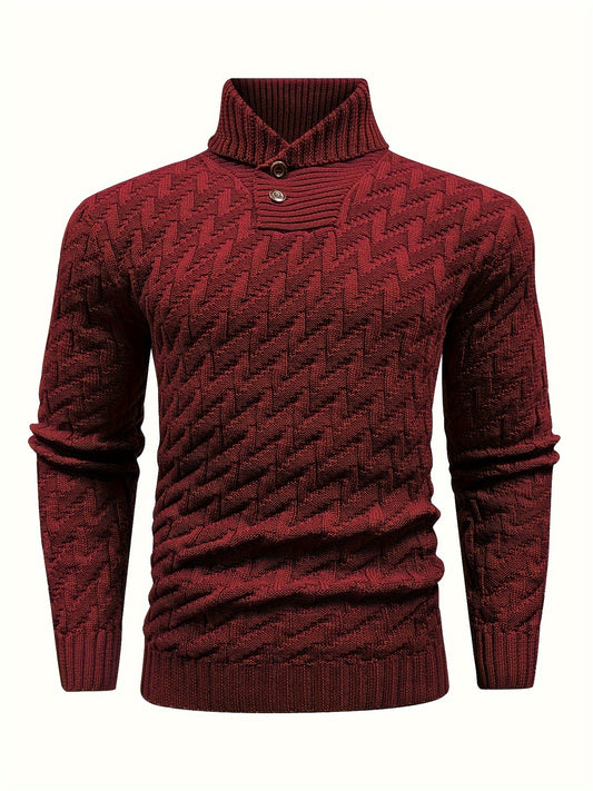 Stylish Mens Solid Color Textured Lapel Sweater - Warm, Fashionable Commuter Wear for Autumn and Winter - Soft, Breathable, and Comfortable