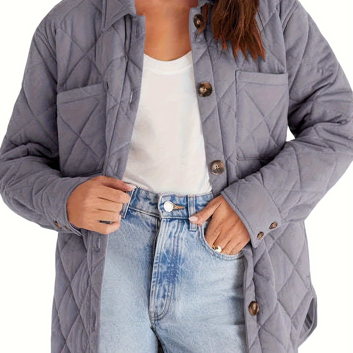 Womens Casual Lapel Collared Lightweight Quilted Jackets Fall Winter Warm Loose Puffer Outerwear