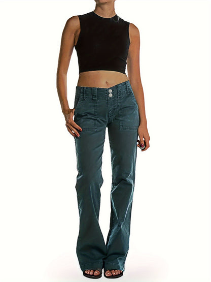 Relaxed Fit High-Waisted Jeans - Women Jeans with Stretch Cotton Blend, Classic Straight Leg, Low Rise, Long Length, No Distressing, Perfect for Casual Outings