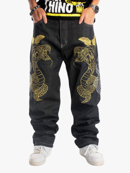 Trendy Embroidered Loose Fit Skateboard Jeans - Men's West Coast Street Hip Hop Dance Jeans - Comfortable, Relaxed, Stylish, and Fashionable Pants for Everyday Wear