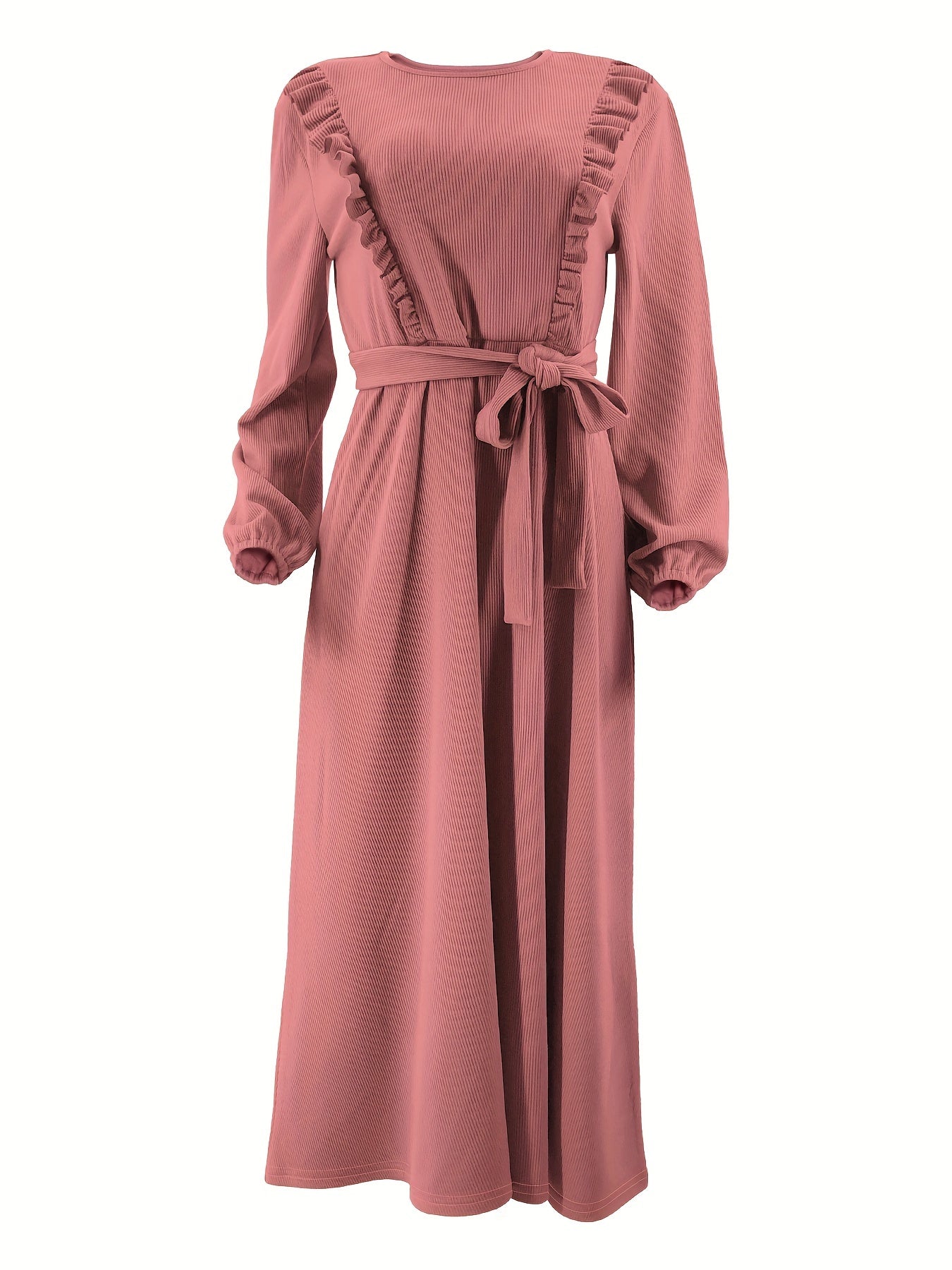 Chic Ruffle Solid Color Abaya Dress - Timeless Crew Neck, Full-Sleeve Maxi Style - Premium Modest Womens Fashion