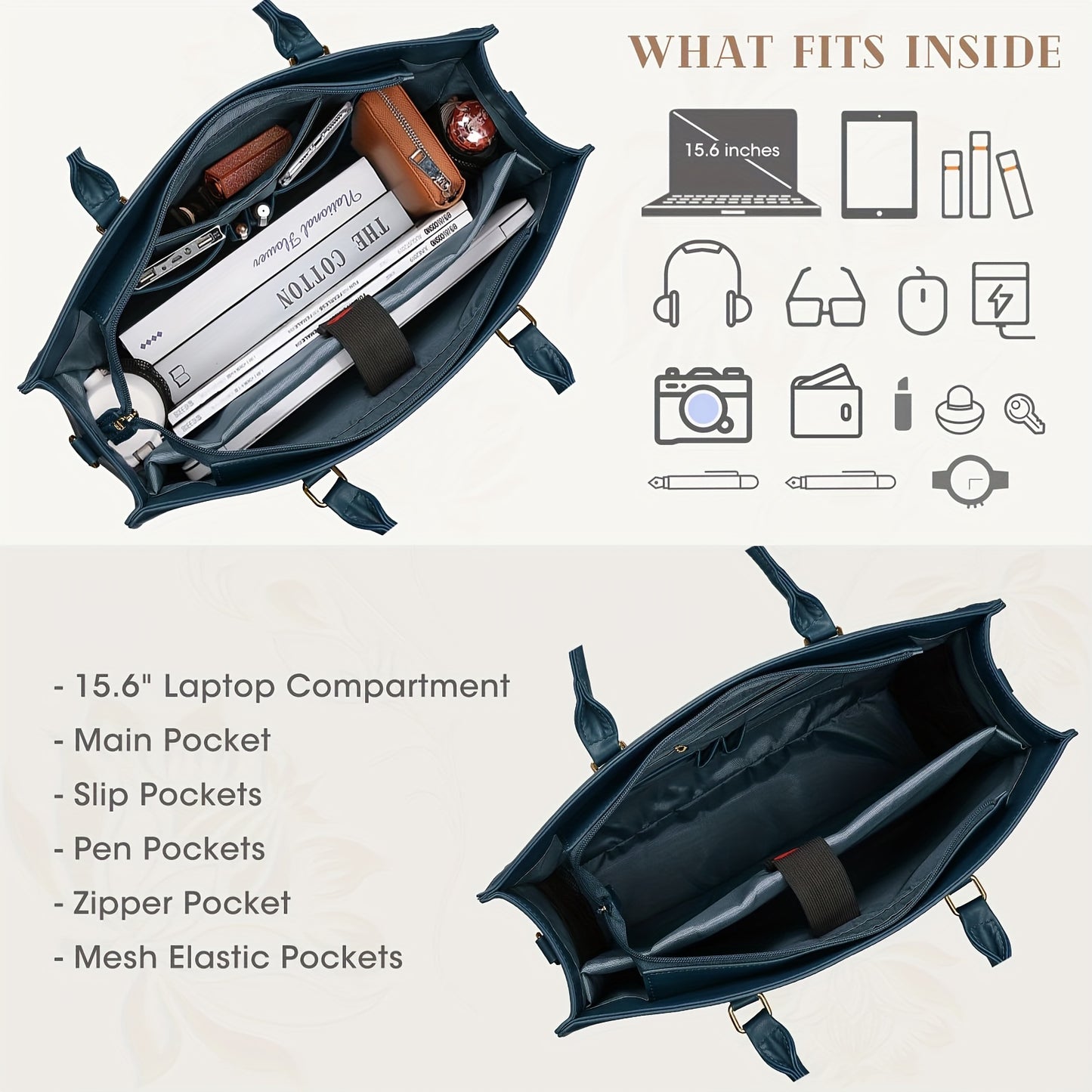 IGOLUMON 15.6-inch Laptop Tote - Waterproof, Lightweight, Large Capacity, Unique Work Bag, Office Briefcase, Business Computer Bag with Dark Green Color