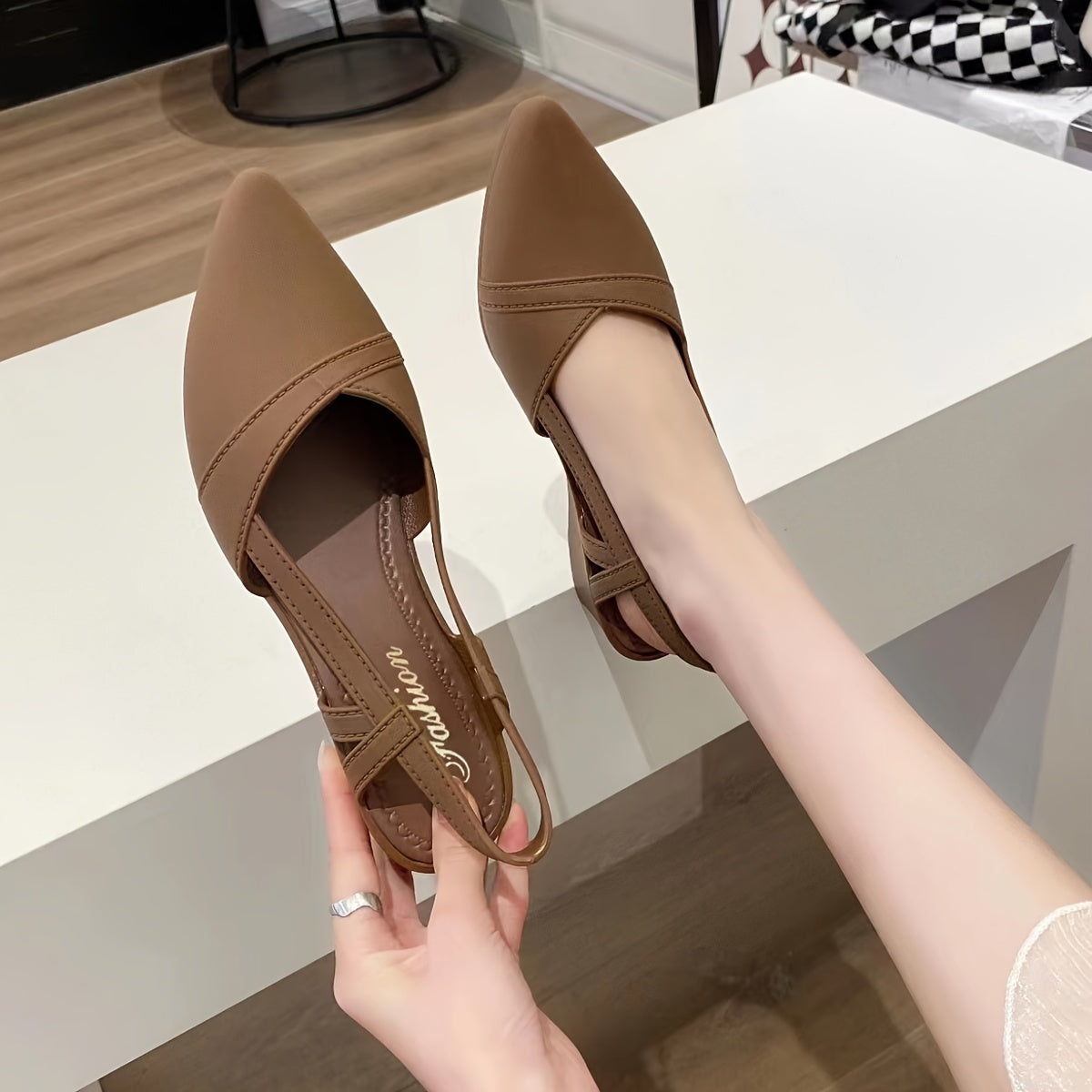 Womens Fashionable Wedge Heel Shoes - Rich Solid Color, Chic Pointed Toe, Comfortable Platform, Adjustable Ankle Strap - A Stylish Everyday Essential