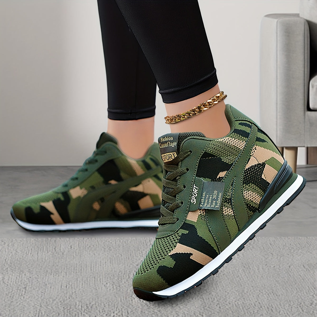 Vibrant Camo Chic Sneakers - Breathable, Lightweight, Comfortable Low Top Running Shoes with Lace Up Closure, Soft Insoles, and Durable Outsoles for Casual Outdoor Activities