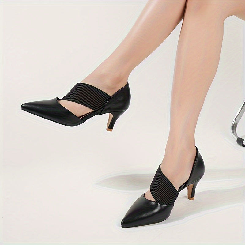 Elegant All-Season D'Orsay Pumps: Women's Cone Heel Pointed Toe High Heels with Slip-On Elastic Band