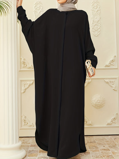 Ramadan Elegance - Solid Batwing Kaftan Dress with Flowy Split Maxi Length - Premium Womens Clothing for a Timeless Look