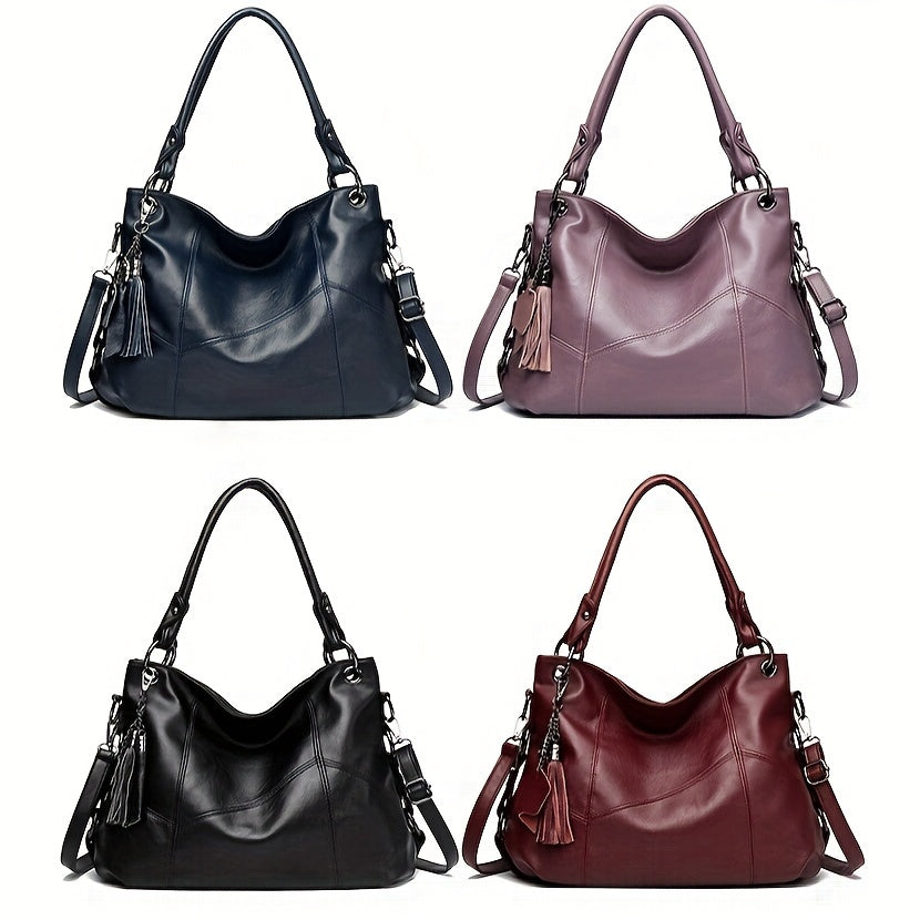 Elegant & Versatile Women's Quilted Tote, Convertible Crossbody Strap with Zipper & Tassel Detail