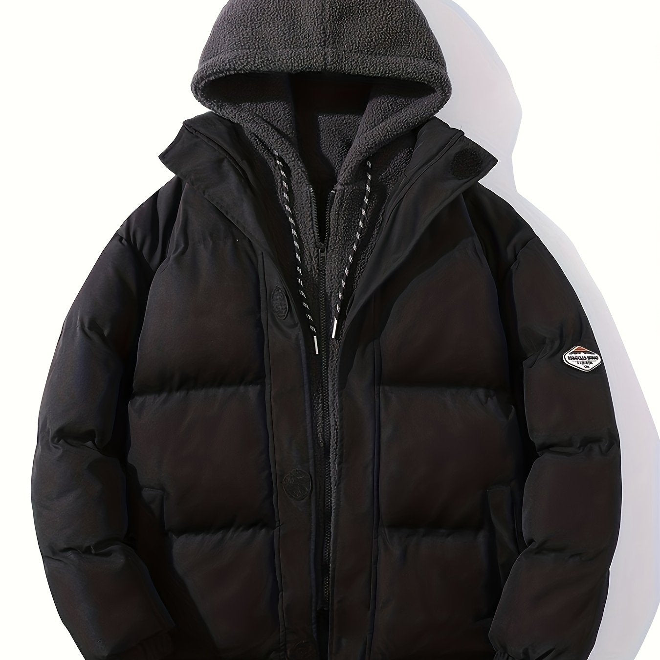 Men's Fashion Thick Sherpa Hood Coat, Padded Winter Warm Hooded Jacket For Autumn Winter