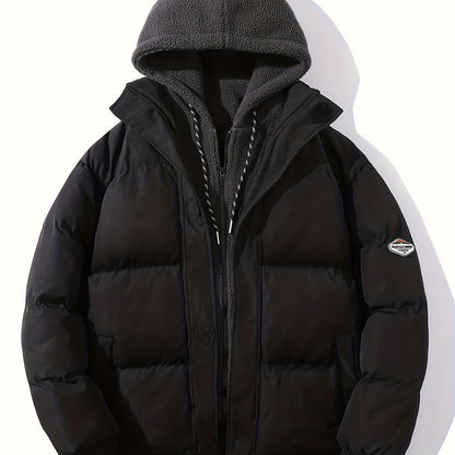 Men's Fashion Thick Sherpa Hood Coat, Padded Winter Warm Hooded Jacket For Autumn Winter