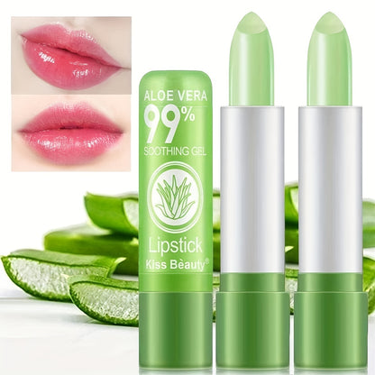 Aloe Vera Color Changing Lipstick, Long Lasting Moisturizing Temperature Color Changing Aloe Vera Lip Gloss Lip Balm, Green Lipstick That Turns Pink Magic Lipstick Makeup Valentine's Day Gifts