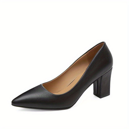 Elegant Pointed-Toe Pumps - Comfortable Soft Sole & Stable Block Heel, Solid Color | Perfect for Office & Stylish Everyday Wear