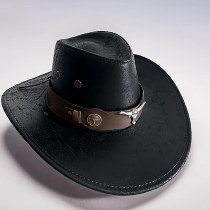 Unisex Flat Top Cowboy Hat - Chic Western Style - Breathable Design for Summer Sun Shielding & Outdoor Adventures