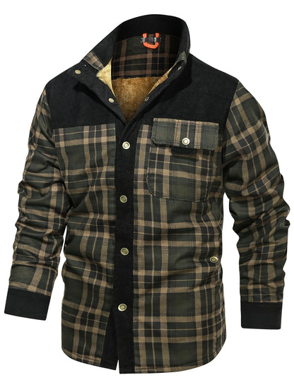 Mens Fashionable Warm Thermal Cotton Jacket - Classic Lapel Button Up Coat for Winter Outdoor Protection and Style