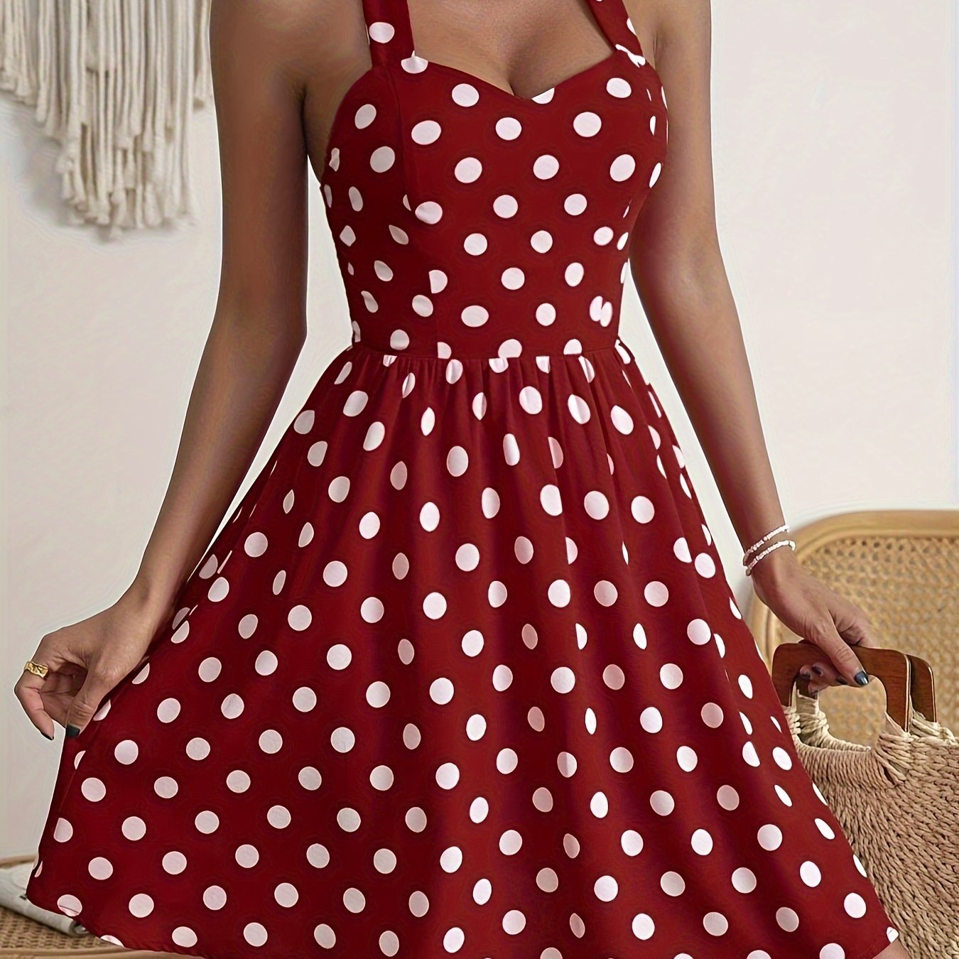 Vibrant Polka Dot Halter Neck A-line Dress - Backless, Elegant, Spring & Summer Essential - Women's Clothing for Chic Ladies