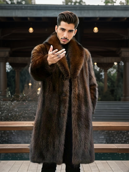 Stylish Faux Fur Overcoat - Warm, Water-Repellent, and Windproof Single Breasted Long Jacket with Pockets for Autumn and Winter Outdoors Leisurewear - Elegant and Trendy Design for Men