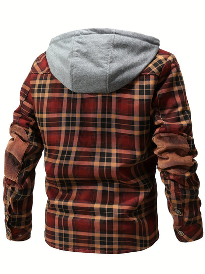 Mens Plaid Quilted Hooded Jacket with Luxurious Sherpa Lining - Stylish Casual Button Down Design - Ultra-Cozy Fleece Winter Coat for Premium Warmth and Fashionable Outerwear