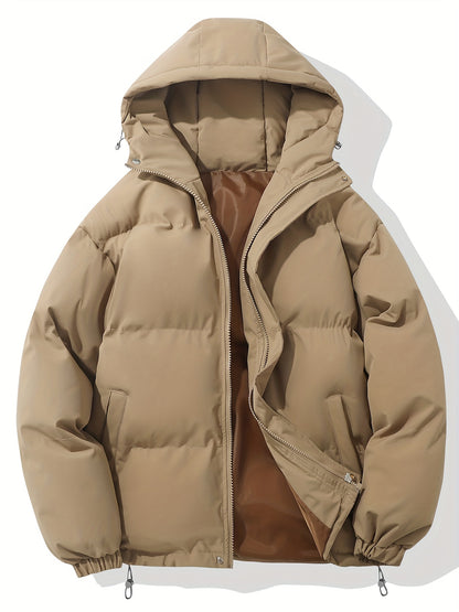 Classic Design Warm Hooded Jacket, Men's Casual Padded Jacket Coat For Outdoor Activities