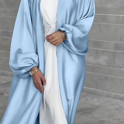 Exquisite Middle Eastern Inspired Long Lantern Sleeve Maxi Cardigan Dress - Elegant Open Front Design, Flowy Fabric, Comfortable Wear - Perfect for Muslim Women, Modest Fashion, Special Occasions