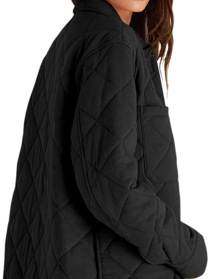 Womens Casual Lapel Collared Lightweight Quilted Jackets Fall Winter Warm Loose Puffer Outerwear