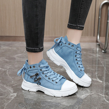 Womens Canvas Platform Sneakers - Zipper Detail, Lace-Up High Tops - Comfortable Sporty Style for All-Occasions