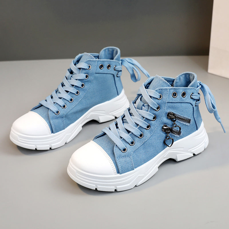 Womens Canvas Platform Sneakers - Zipper Detail, Lace-Up High Tops - Comfortable Sporty Style for All-Occasions