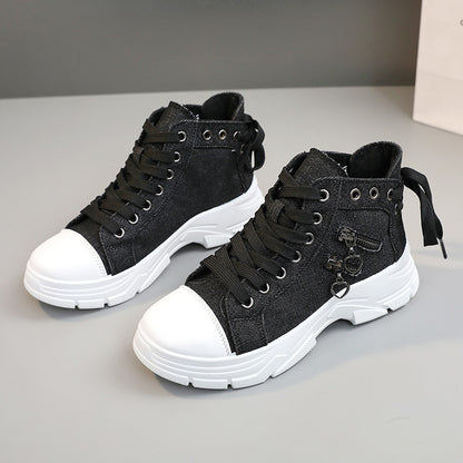 Womens Canvas Platform Sneakers - Zipper Detail, Lace-Up High Tops - Comfortable Sporty Style for All-Occasions