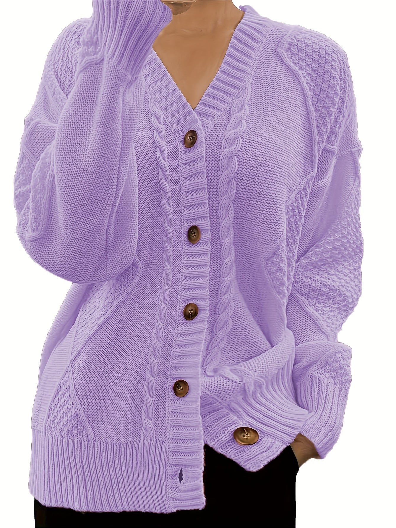 Cozy Solid Color Knitted Cardigan - Button Front, V Neck, Long Sleeve, Micro Elasticity, Elegant Style - Perfect for Fall and Winter, Hand Wash or Dry Clean, Womens Casual Clothing