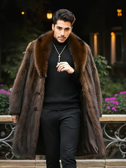 Stylish Faux Fur Overcoat - Warm, Water-Repellent, and Windproof Single Breasted Long Jacket with Pockets for Autumn and Winter Outdoors Leisurewear - Elegant and Trendy Design for Men