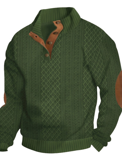 Mens Vintage-Inspired V-Neck Sweatshirt - Comfort Fit, Stand Collar, Durable for Fall/Winter