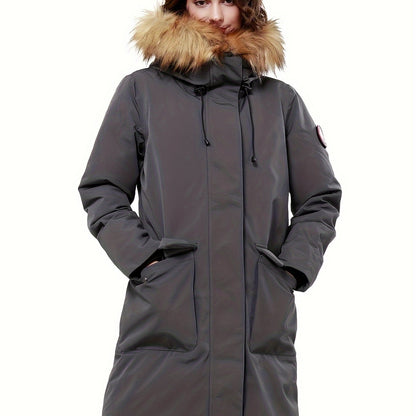 Women's Mid-length Down Parka Jacket, Windproof Insulated Thermal Winter Hooded Coat With Pocket