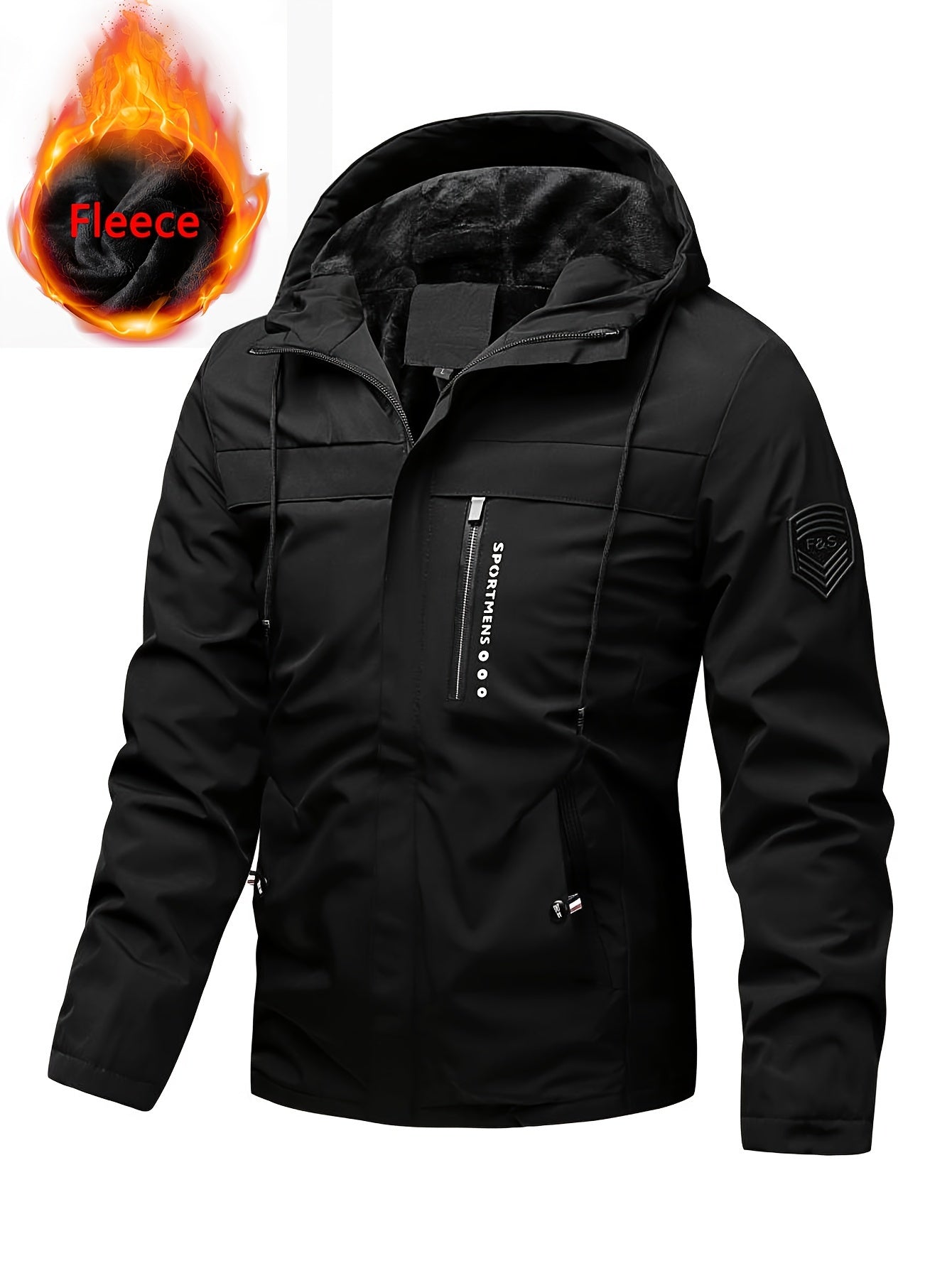 Men's Casual Fleece-Lined Hooded Jacket, Long Sleeve Zip Up Coat With Pockets, Autumn/Winter Wear