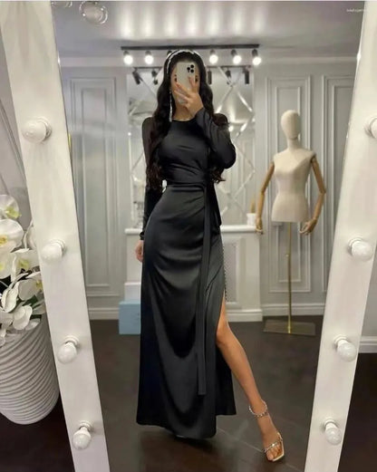 Casual Dresses Cutubly Satin Long Prom Summer  Elegant Lace Up Split Evening Vestidos For Women Birthday Party Club Night Out