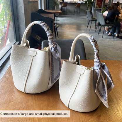 Luxurious Mini Genuine Leather Bucket Bag - Stylish Solid Color, Unlined, Magnetic Closure, Edge Painted - Perfect Womens Crossbody Handbag for Everyday Use