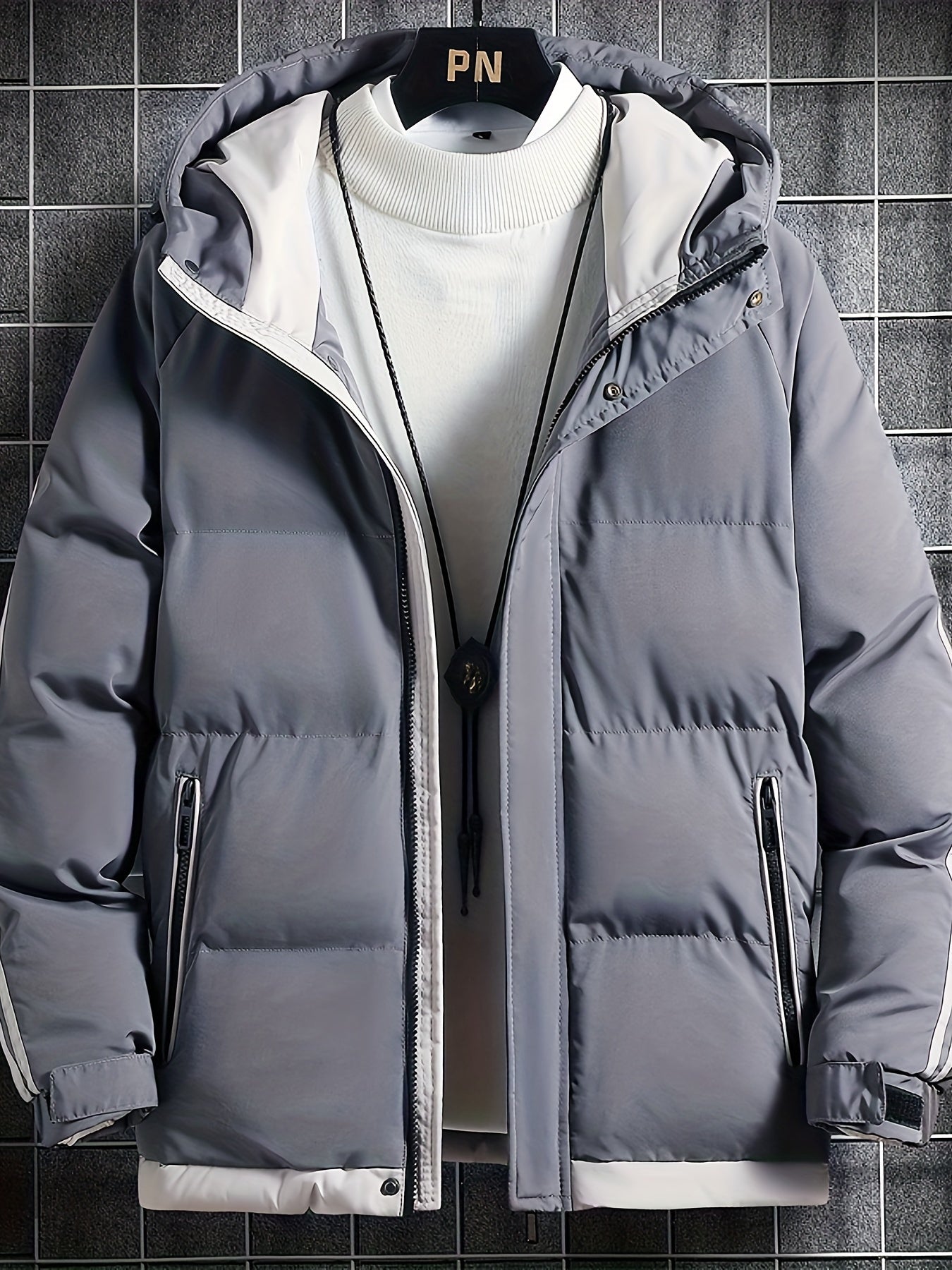 Men's Warm Hooded Jacket For Winter, Thickened Zipper Up Long Sleeve Coats For Outdoor Activities