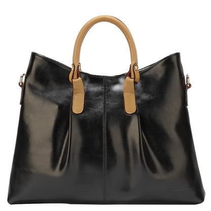 Chic Women's Genuine Faux Leather Tote Bag - Spacious & Stylish, Detachable Shoulder Strap, Zip Closure, Solid Color