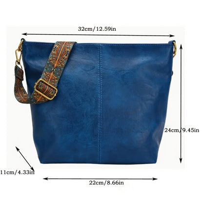 eybag - Wide Geometric Strap Bag,  Large Capacity Crossbody Bag For Girls, Retro Fashion Shoulder Bag