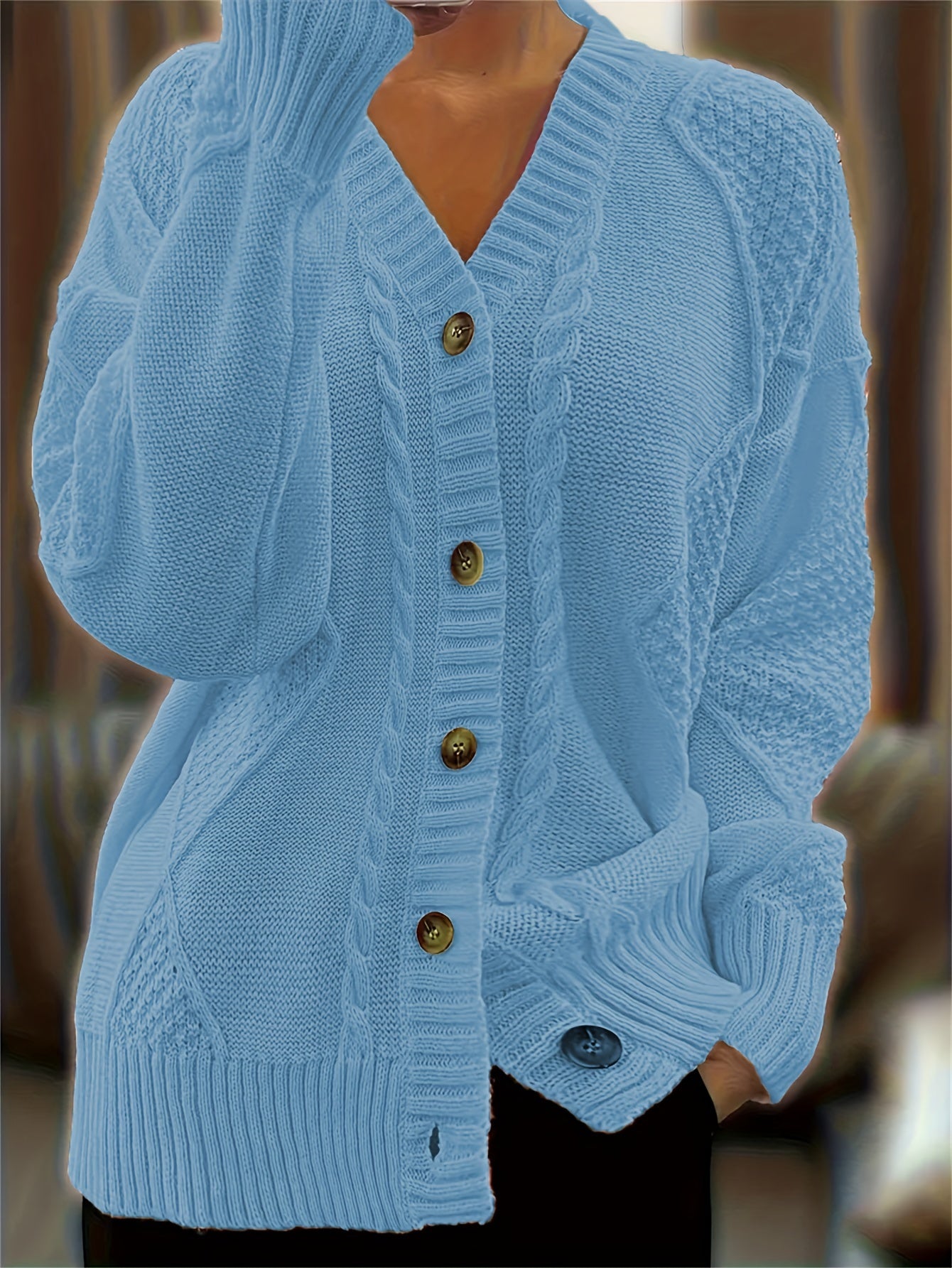 Cozy Solid Color Knitted Cardigan - Button Front, V Neck, Long Sleeve, Micro Elasticity, Elegant Style - Perfect for Fall and Winter, Hand Wash or Dry Clean, Womens Casual Clothing